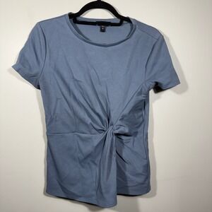 Express Blue Waffle Knit Twist Front Short Sleeve T Shirt‎ Top